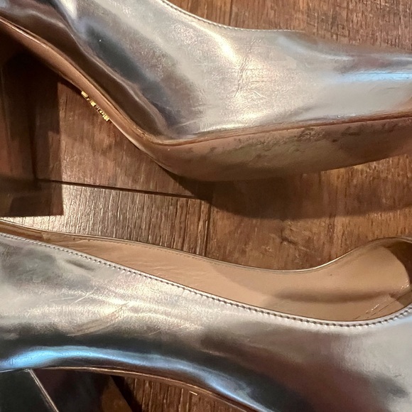 PRADA Leather Silver Block Heel Pumps - Picture 10 of 15